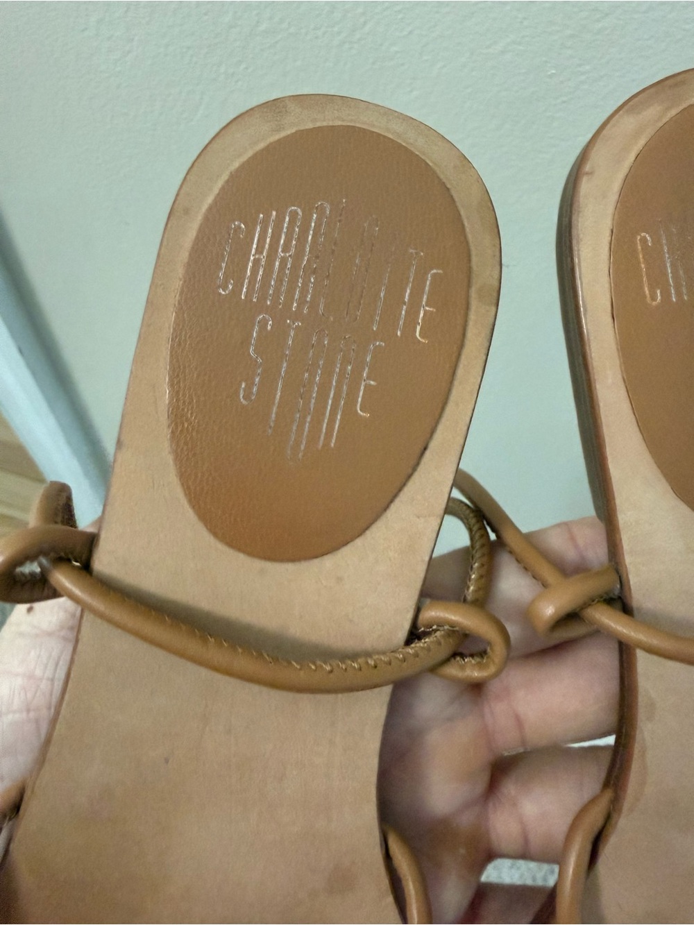 Charlotte Stone Brown Leather Lace Up Flat Sandals Size 8 Boho Chic Summer - Picture 2 of 5